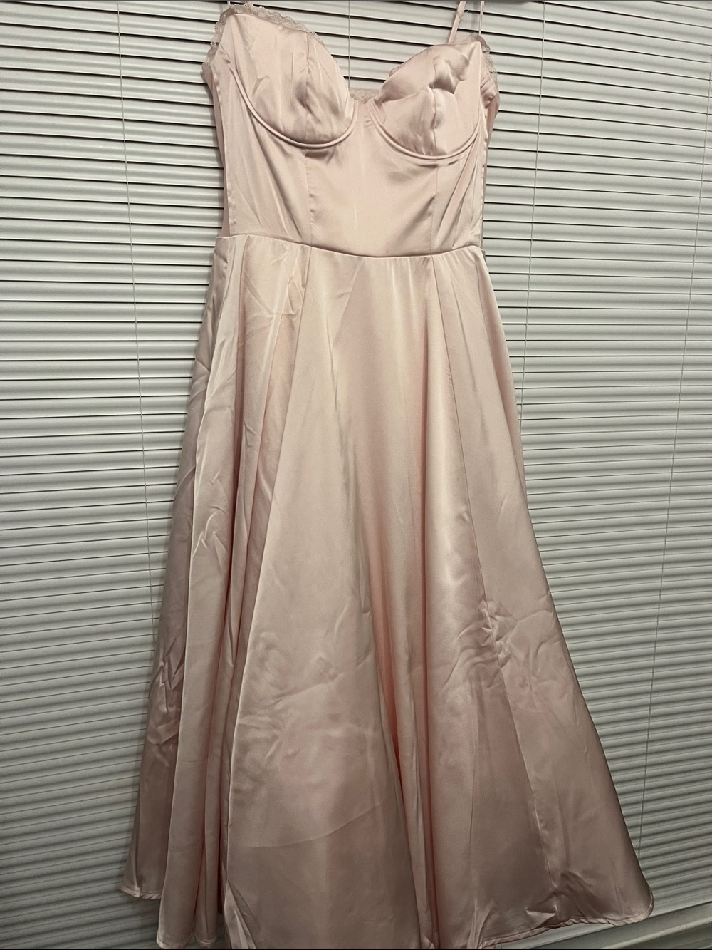 Strapless Satin Fit & Flare Dress in Blush